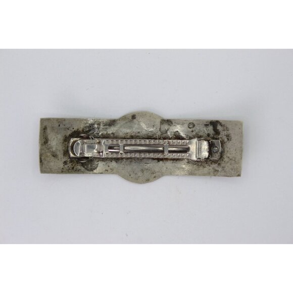 Mid Century Unmarked Silver Hair Barrette | Hand Engraved Floral Design | Mexica main image 6